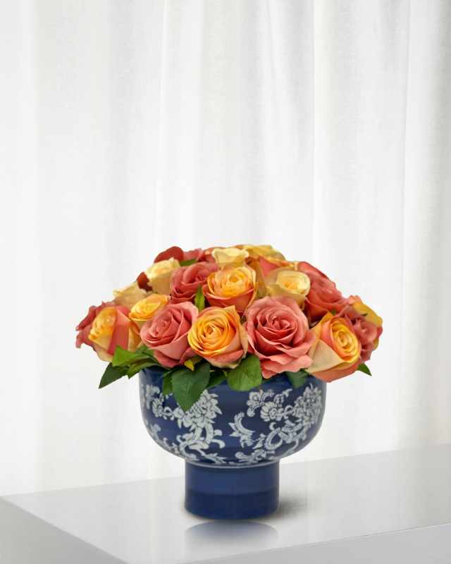 Rose 11.5" Faux Bouquet in Porcelain Bowl